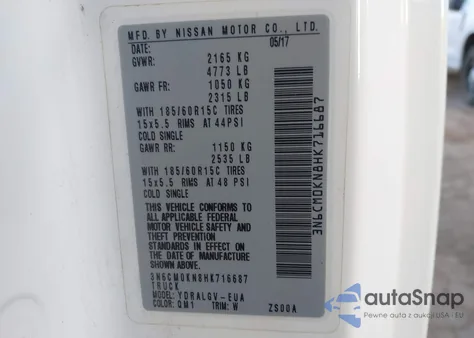 2017 Nissan Nv200 Sv из США, поврежденный, VIN 3N6CM0KN8HK716687